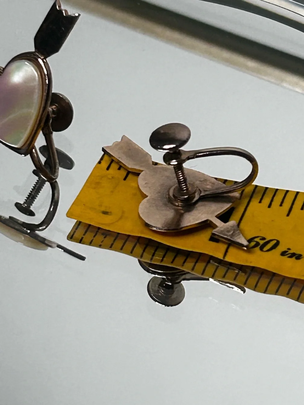 Vintage Silver Heart Earrings mother of Pearl